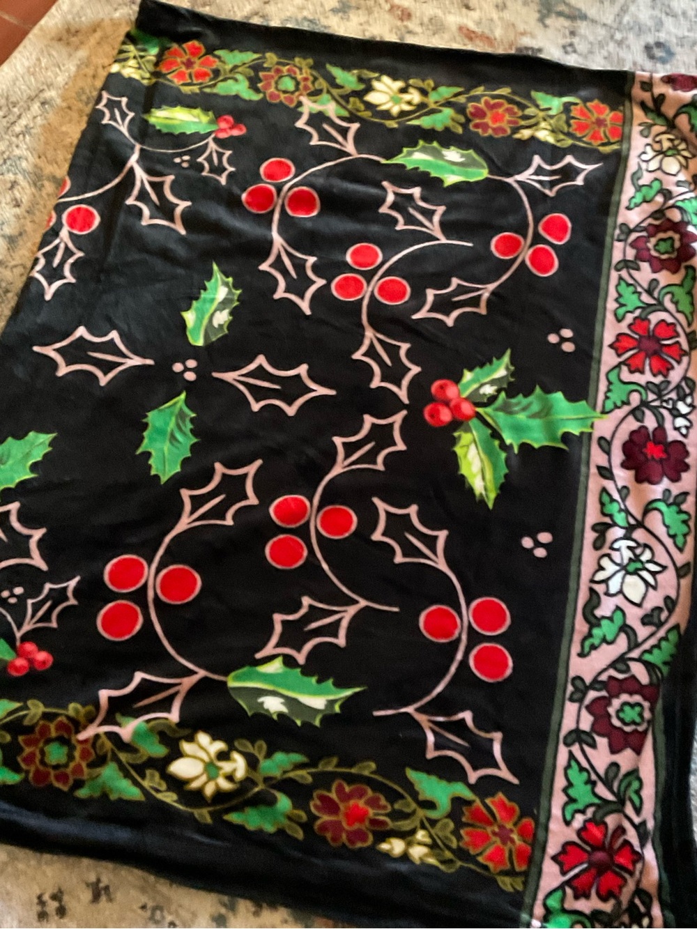 Vera Bradley Black Skirt with Red Berries and Green Holly
